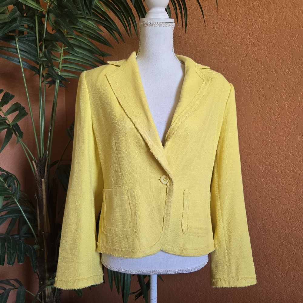 Nygard Collection Yellow Blazer Soft Fringe 10 Silk Rayon Sunshine Bright Jacket